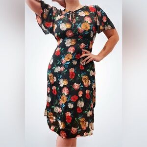 MANGO Silk Floral Midi Dress, Size Large